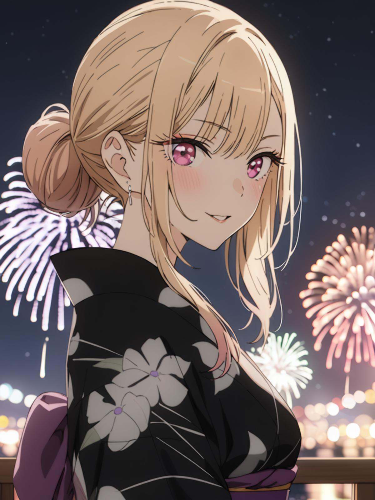 blackflora kimono,  kitagawa marin,  purple obi on Tensor.Art