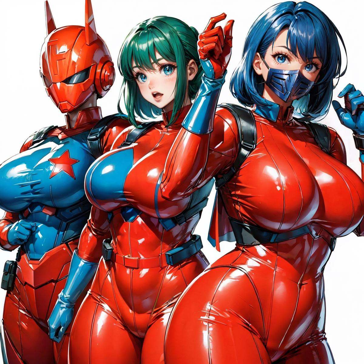 The plump 5-person superhero rangers,  full mask on Tensor.Art
