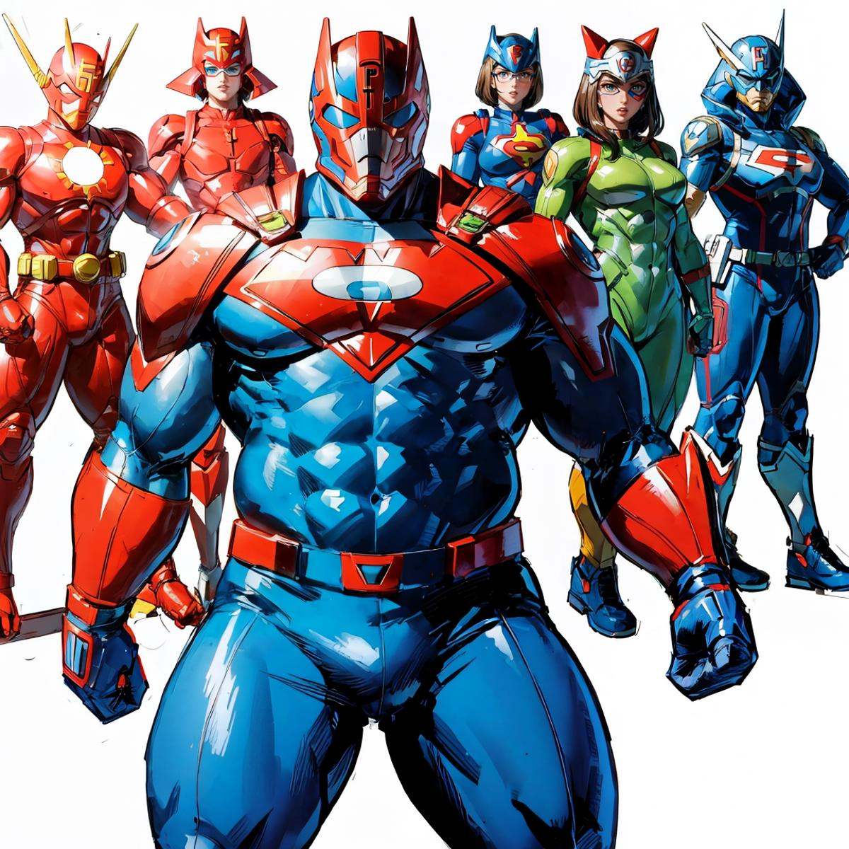 The plump 5-person superhero rangers,  full mask on Tensor.Art