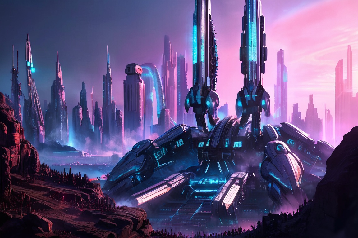futuristic alien city,  cinematic lighting,  alien battle mech hunyuanscifi by theway2377 on Tensor.Art