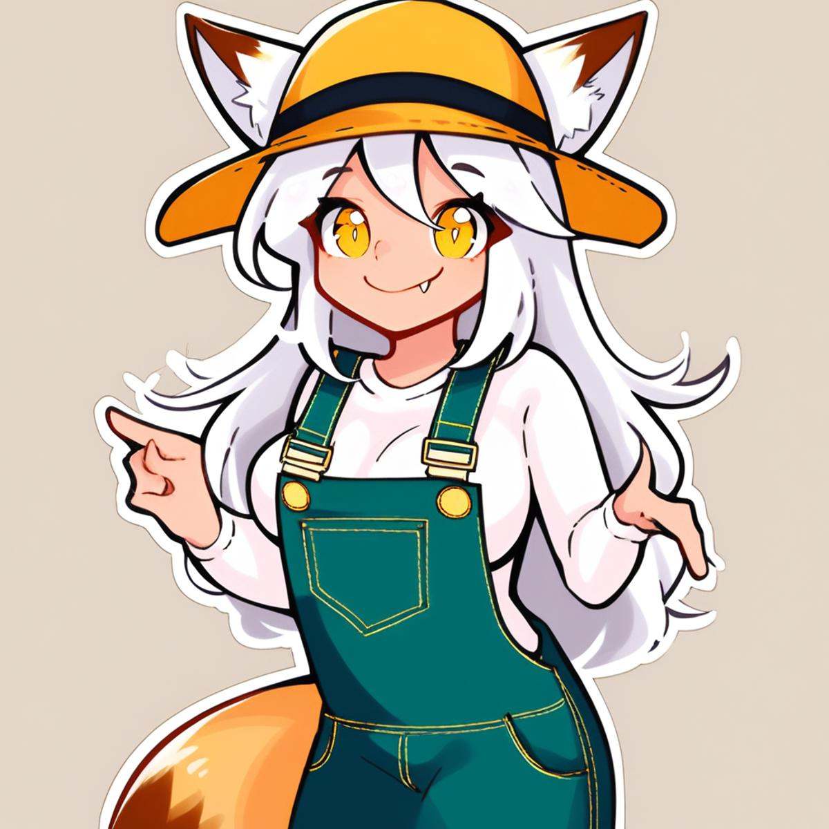 overalls,  fox girl,  closed mouth on Tensor.Art