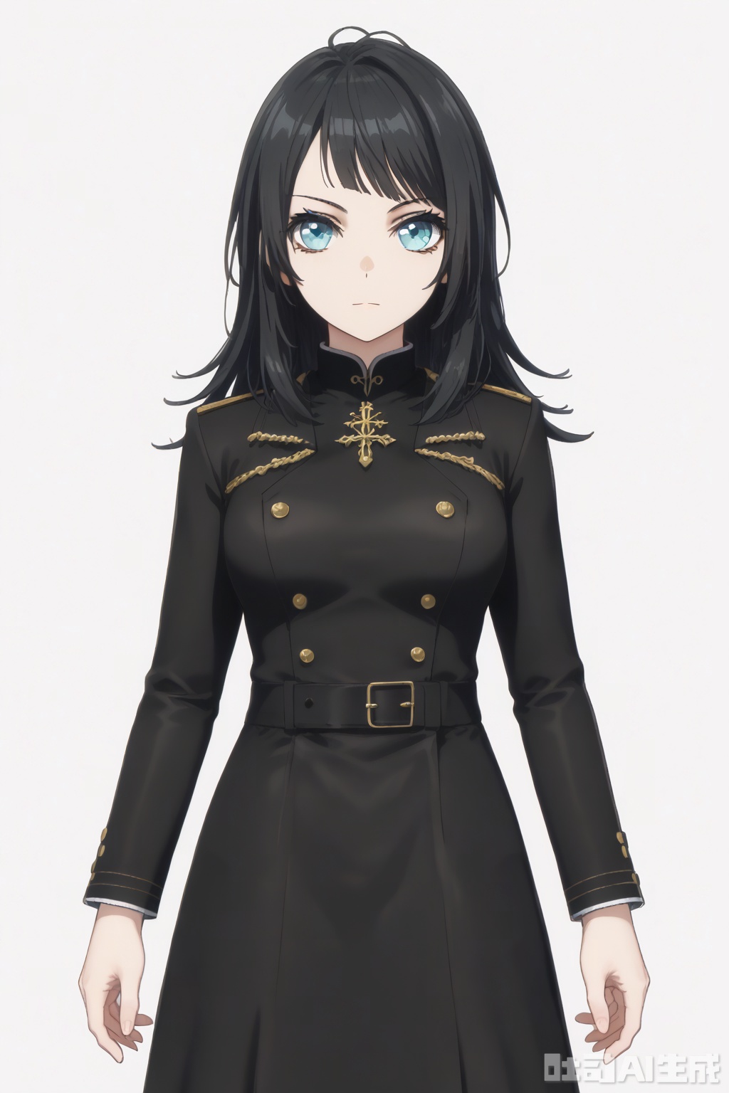 masterpiece, best quality,solo,((white background:1.2)),simple background,
looking at viewer,umirin,black hair,blue eyes
