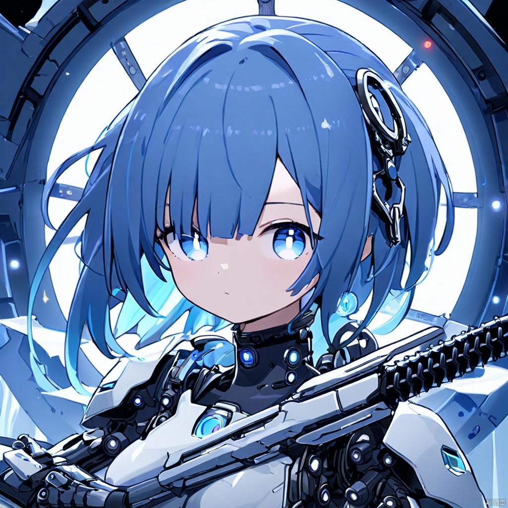 Q Space,cool,1mechanical girl,(holding sword:1.1),shadows,ultra sharp,metal,(cold colors),rending on cgsociety,facing camera,machanical limbs,mechanical cervial attaching to neck,ghost in the shell,anime art style,looking_at_viewer,masterpiece,best quality,(ultra realistic details),glass-**** sparkling eyes are blurry and dreamy,muscle tone and definition,high contrast eyes,finely detailed features,stunning colors,cinematic lighting effects,super wide Angle,light particles,light particle art,(glowing:1.1),Wear clothes,don't show,