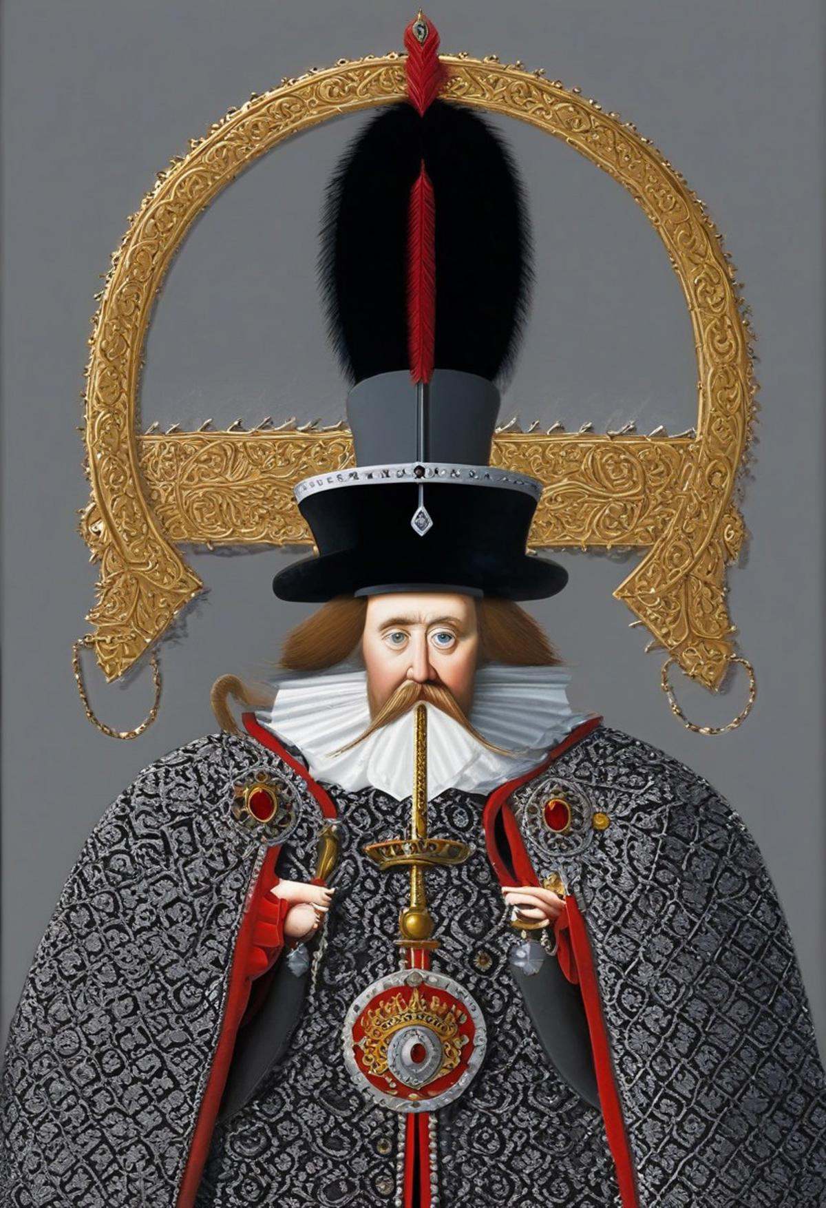 mwilks,  a detailed close-up painting of a russian emperor,  adorned in a crown and scepter wearing an attire that is a co...