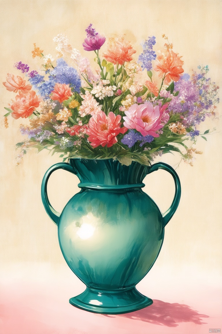 Spring poster, flower vase, healing illustration, frontal composition, wallpaper, extremely high resolution