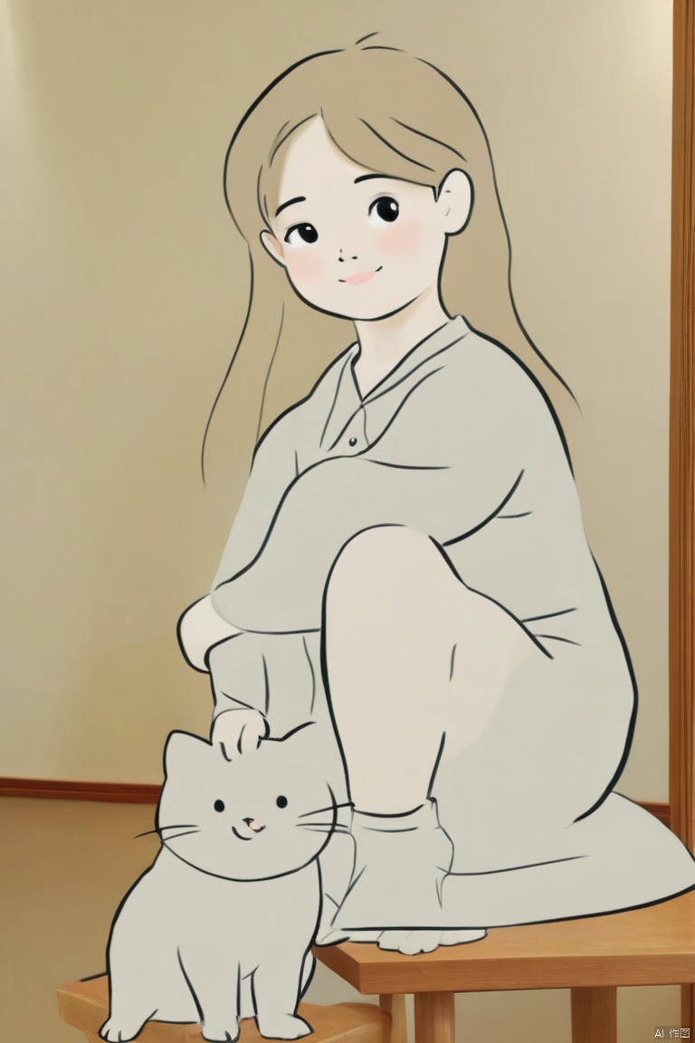 1girl,line art,with a cat,

(masterpiece:1.5),（Cartoon characters：1.05）
