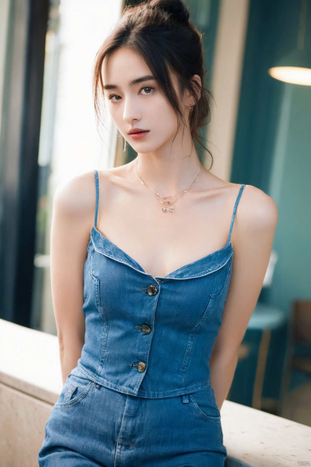  Surrealist beauty photo, a beautiful woman wearing complex and detailed colored clothes and future jewelry, low cut.
