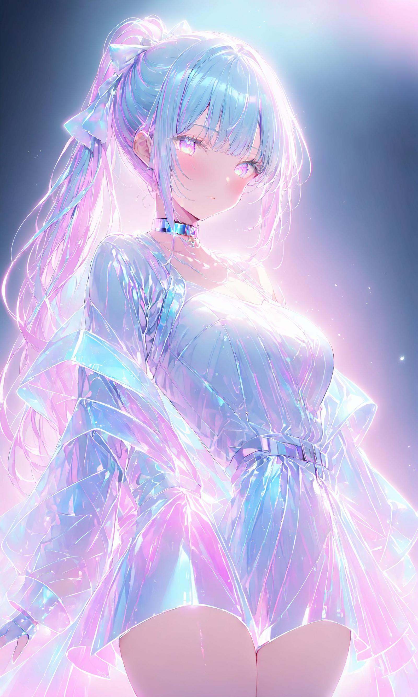 1girl,  solo,  Style: Futuristic and digital. Design: Holographic bodysuit with pixelated patterns on Tensor.Art