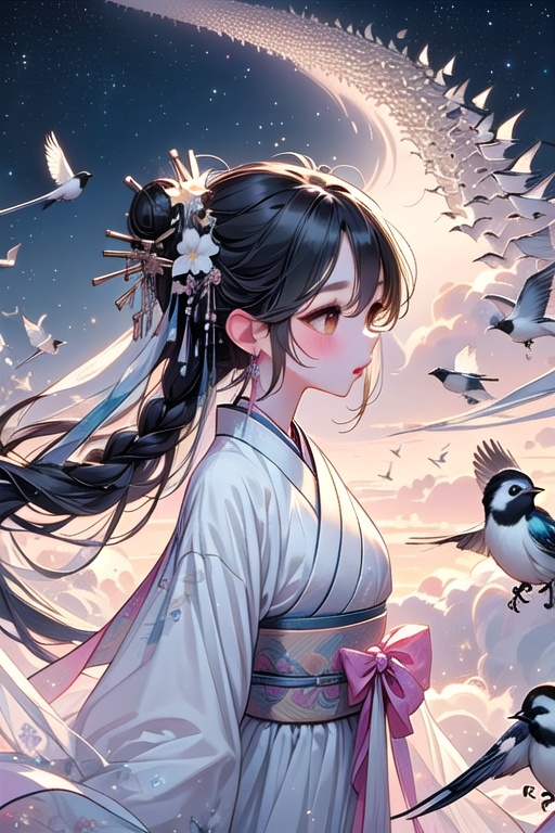 ((magpie bridge)),  ((birds flock)),  ((tanabata)) on Tensor.Art