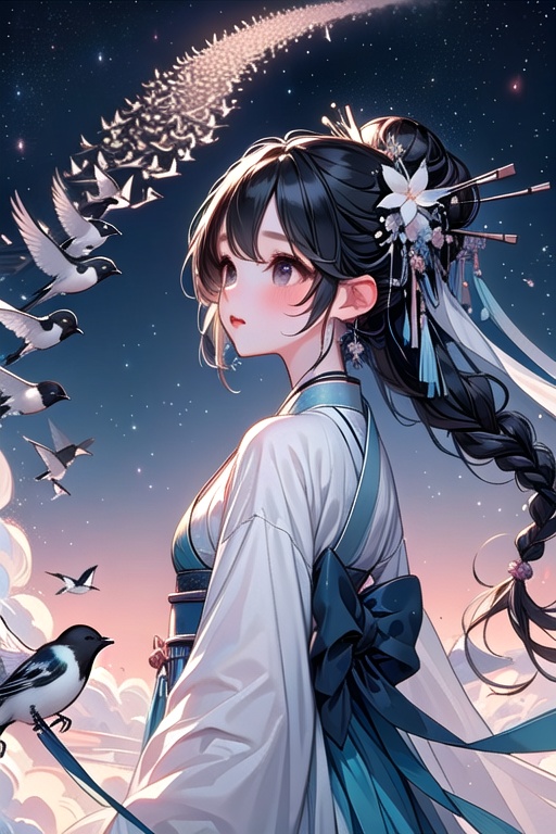 ((magpie bridge)),  ((birds flock)),  tanabata on Tensor.Art