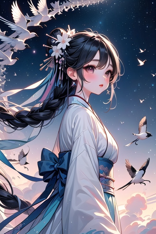 ((magpie bridge)),  ((birds flock)),  tanabata on Tensor.Art