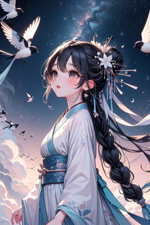 ((magpie bridge)),  ((birds flock)),  tanabata on Tensor.Art