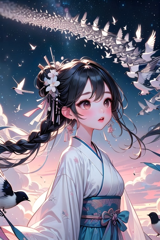 ((magpie bridge)),  ((birds flock)),  tanabata on Tensor.Art