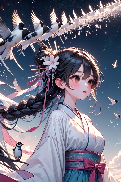 ((magpie bridge)),  ((birds flock)),  tanabata on Tensor.Art