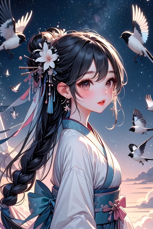 ((magpie bridge)),  ((birds flock)),  tanabata on Tensor.Art