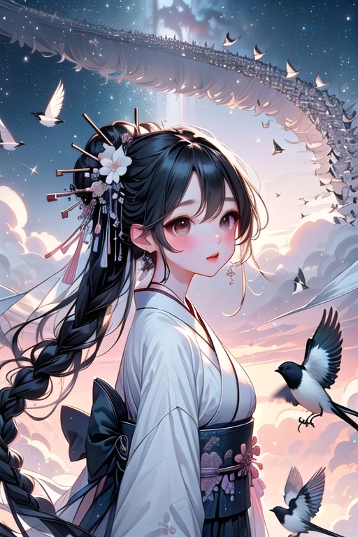 ((magpie bridge)),  ((birds flock)),  tanabata on Tensor.Art