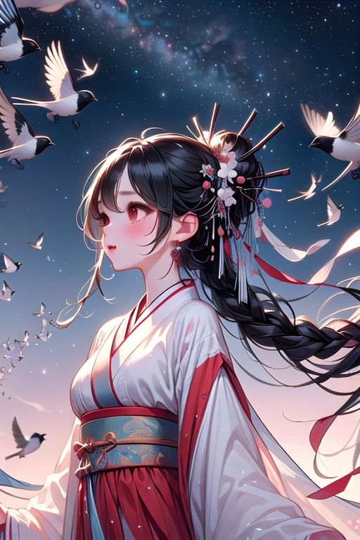 ((magpie bridge)),  ((birds flock)),  ((tanabata)) on Tensor.Art