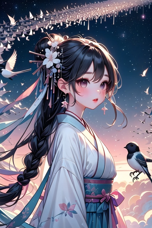((magpie bridge)),  ((birds flock)),  tanabata on Tensor.Art