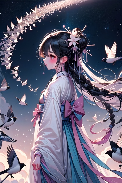 ((magpie bridge)),  ((birds flock)),  tanabata on Tensor.Art