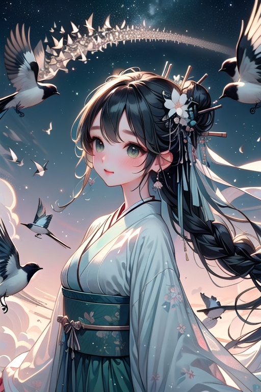 ((magpie bridge)),  ((birds flock)),  ((tanabata)) on Tensor.Art