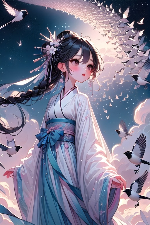 ((magpie bridge)),  ((birds flock)),  tanabata on Tensor.Art