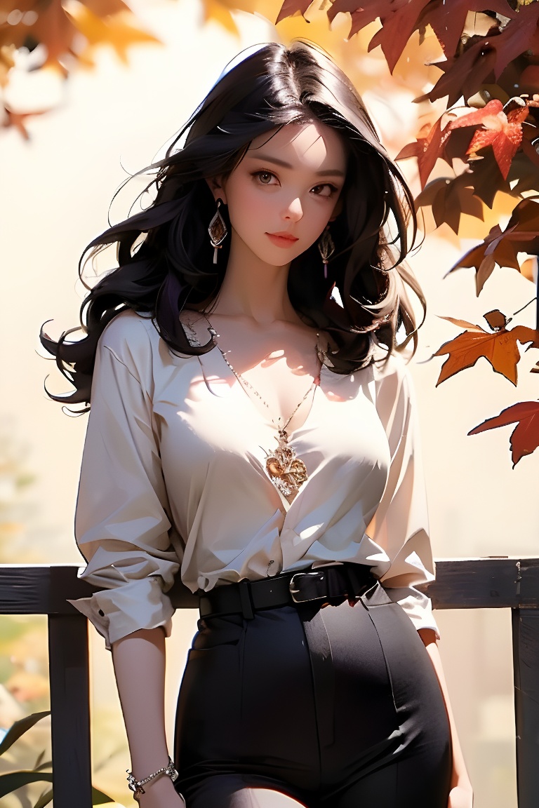 Close-up: A woman with captivating long,  wavy hair,  its color transitioning from milk tea brown to light orange-red on T...