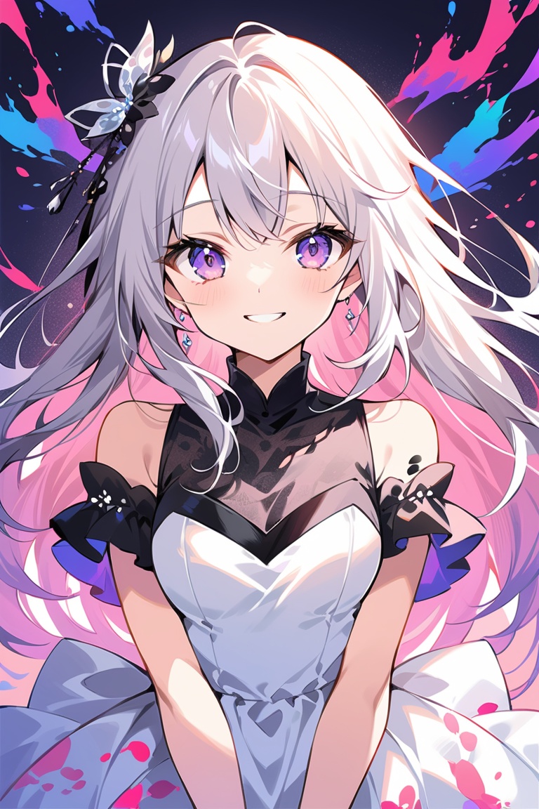 A very beautiful anime girl is wearing an elegant dress,  her dress is made of ink,  looking at the viewer on Tensor.Art