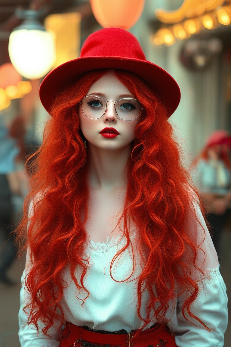 there is a 18 years old woman with Rote Haare wearing a hat and glasses,  amouranth,  cherry crush on Tensor.Art