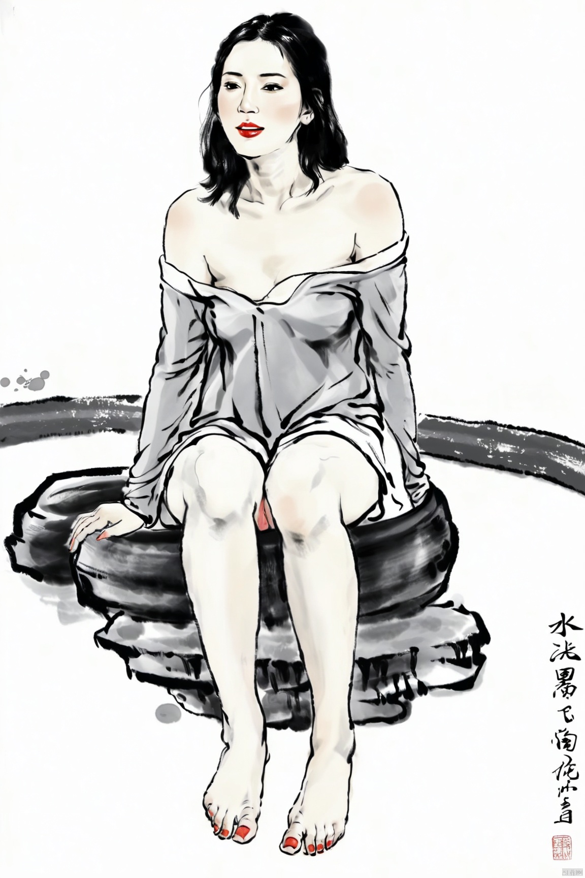 水墨画,  1个女人,  独唱 on Tensor.Art