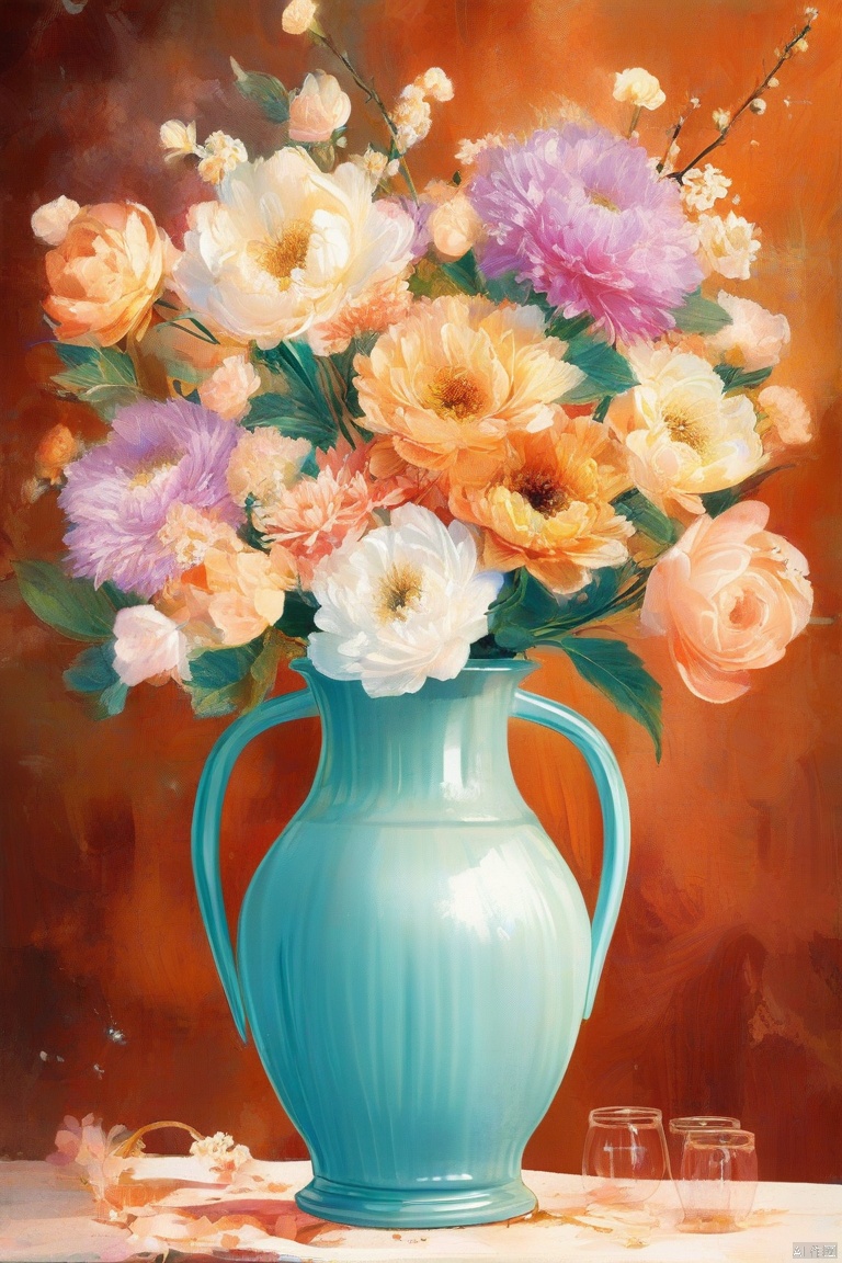   Spring poster, flower vase, healing illustration, frontal composition, wallpaper, extremely high resolution