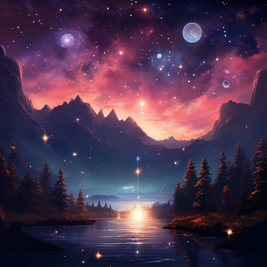 masterpiece, best quality, aesthetic, moonlit lakes, auroras,noc-space