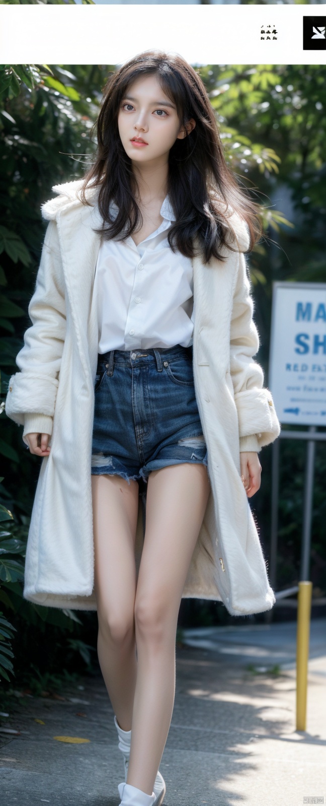 (ship:1.2),best,16 years old girl,(walking:1.5),(flaccid shirt only:1.2),bare_legs,real,long legs,hair over shoulder, (Blurred background:1.3),moyou,front photo,sweating profusely,big_breasts,((poakl)),closed mouth,looking away,wearing Mink coat,Diamond-shaped face