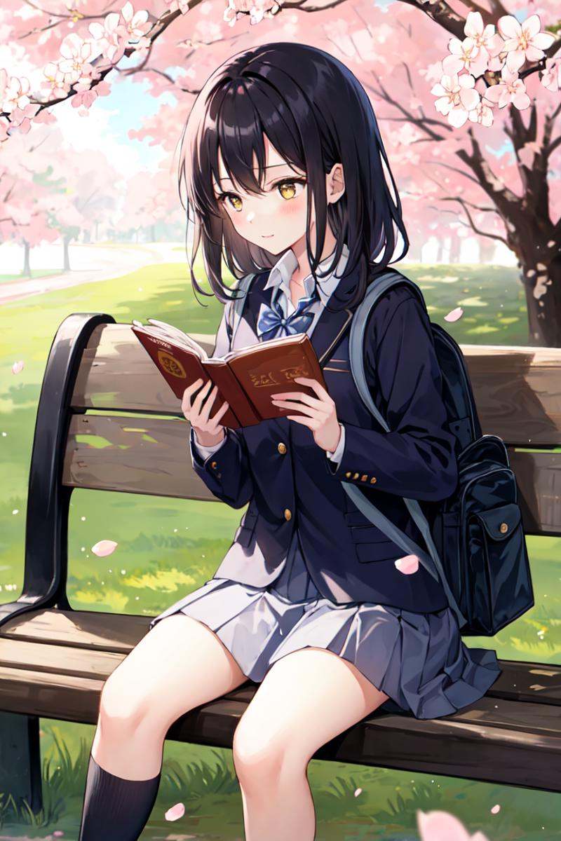 1girl,  school uniform,  sitting on a park bench on Tensor.Art