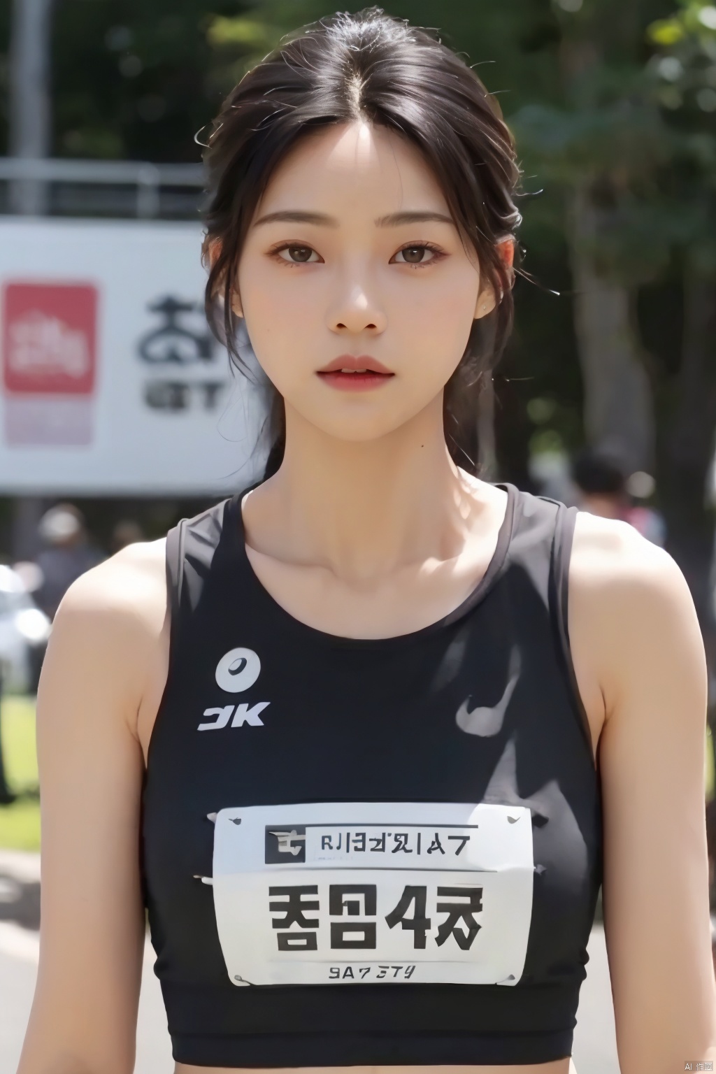  (RAW photo, 4k, realistic, exquisitely detailed skin),masterpiece,best quality,unity 8k wallpaper,ultra detailed,cinematic look,natural skin texture,extremely realistic skin texture,finely detailed face,(film grain:1.2),cinematic angle,Fujifilm XT3,,(highlydetailed),asian, black hair, blurry, blurry background, blurry foreground, clothes writing, depth of field, lips,  name tag, navel, realistic, solo focus, teeth