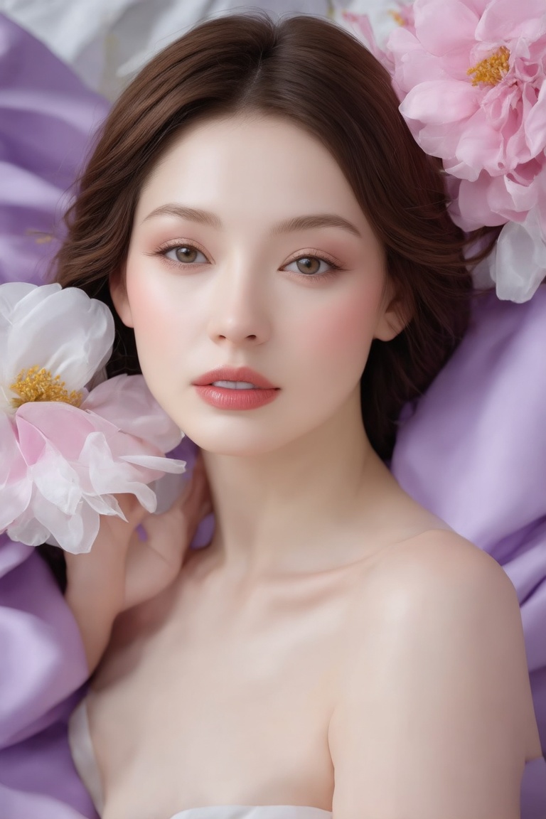 The image is a portrait of a woman who appears to be styled for a beauty shoot. TA beautiful and very nice face off charac...