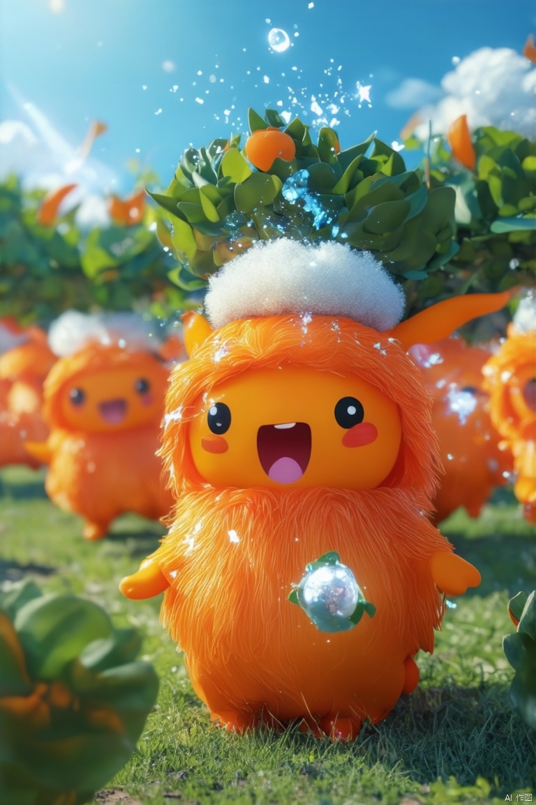cute_ni,orange ,
In a bustling Anime-style scene, a troop of anthropomorphic orange sorcerers are casting spells excitedly, wearing mysterious cloaks, their gestures full of power. They are competing in a magic tournament. The camera takes the scene from a rear angle, with a setting of a bright, orange citrus grove, filled with mystery and thrill, all in 8K cinematic quality.