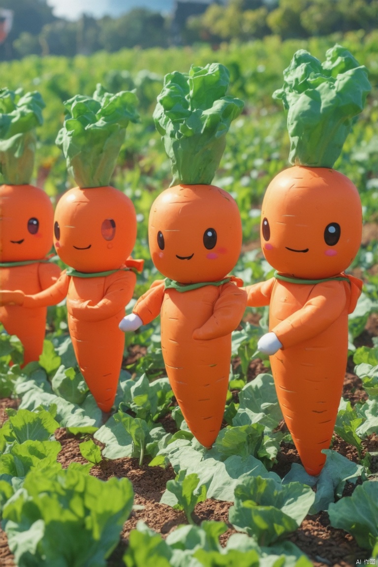 cute_ni
In a vibrant Anime-style scene, a group of anthropomorphic carrot soldiers are lined up neatly, dressed in adorable uniforms, their expressions full of life. They are engaged in a drill. The camera captures the scene from a high angle, with a backdrop of a lush, green vegetable garden, filled with energy and fun, all in 8K cinematic quality.