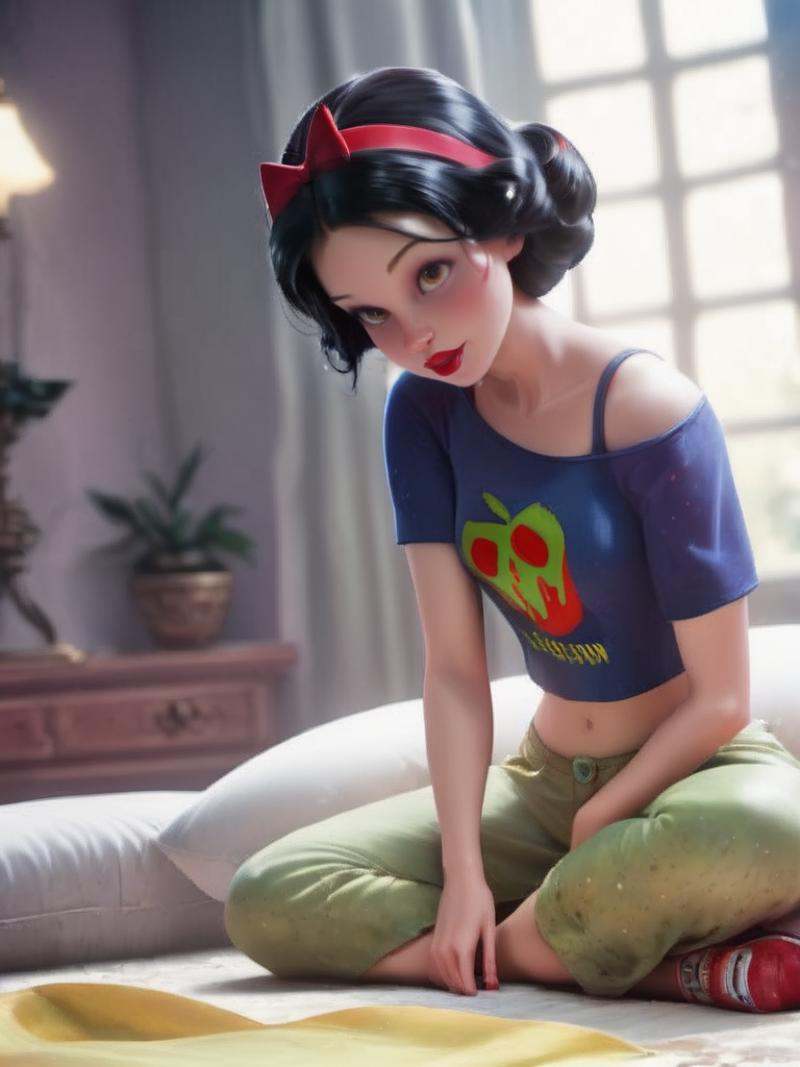 casual snow white in bedroom score_9,  score_8_up,  score_8 on Tensor.Art