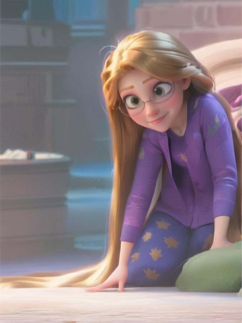 casual rapunzel with glasses,  cinematic score_9,  score_8_up on Tensor.Art