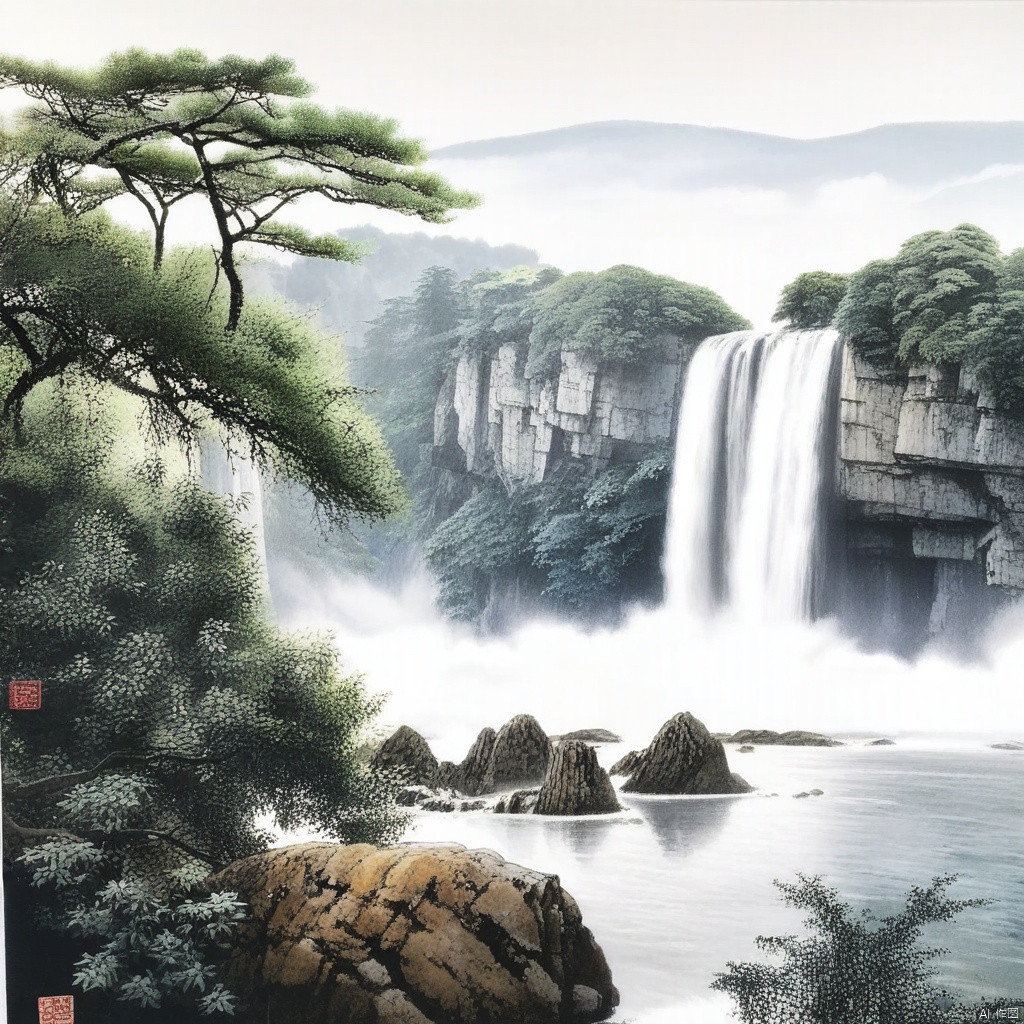 no humans, waterfall, scenery, tree, nature, water, outdoors