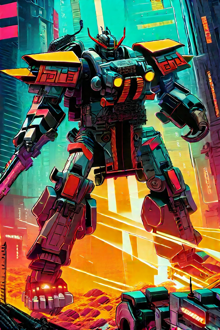 Prompt: In a dystopian cyberpunk future,  a mesmerizing propaganda poster beckons viewers to enlist in the military. Combi...