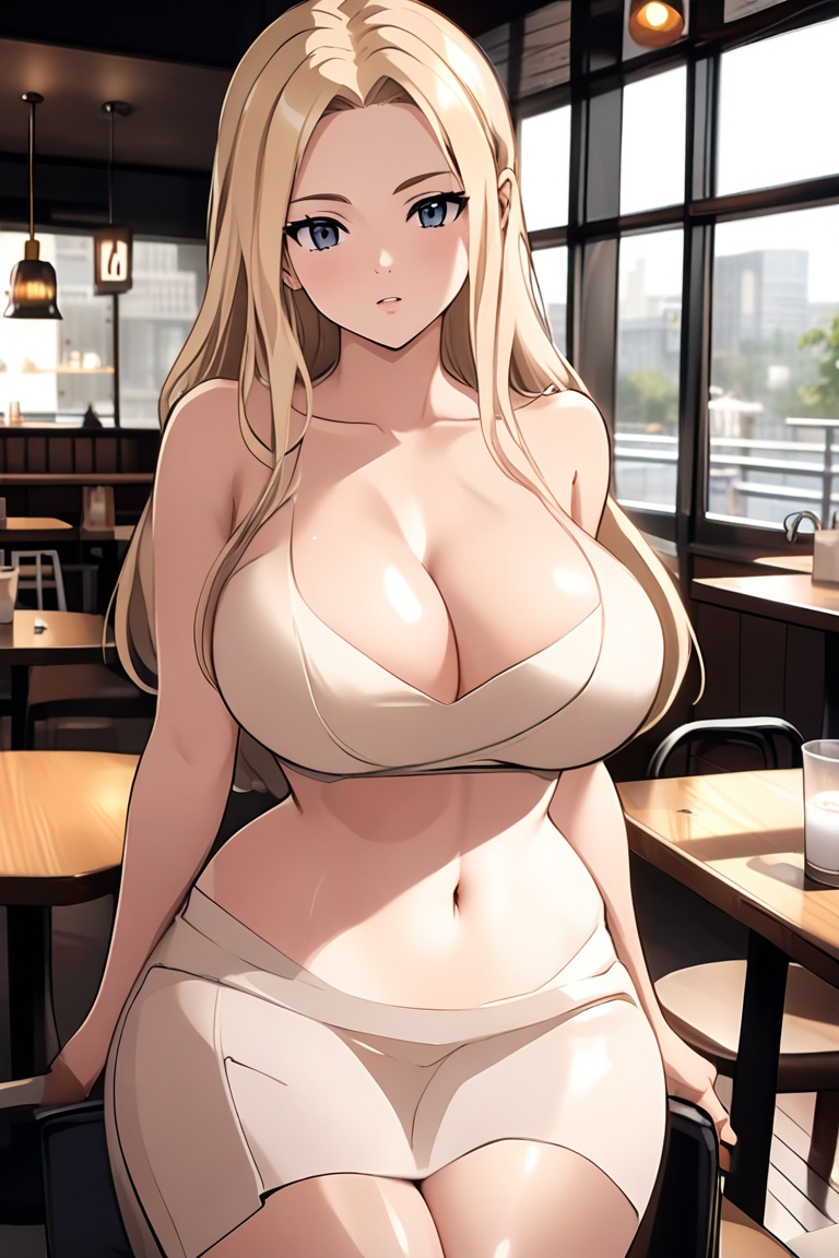 voluptuous curvy British model,  long blonde hair,  full body anime screenshot on Tensor.Art