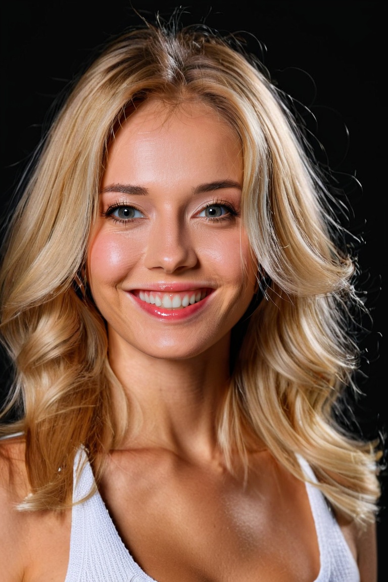 upper body of ohwx woman,  long blonde hair,  gray eyes on Tensor.Art