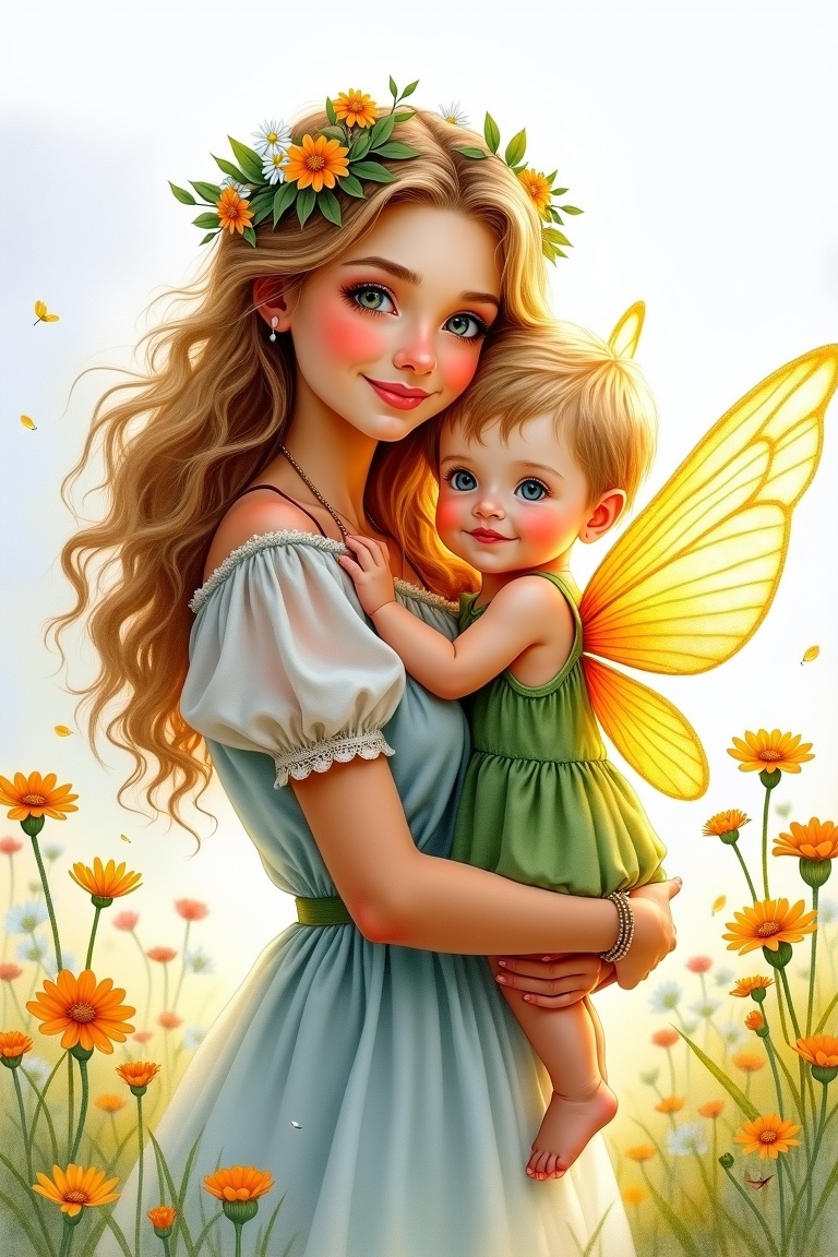 ((Watercolor drawing by Thomas Moran)),  Style by NTY,  ((1girl) (1baby boy)) on Tensor.Art