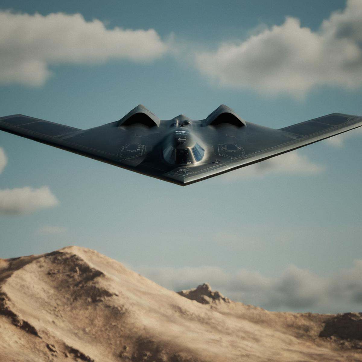 cinematic film still of In Unreal Engine style,  sharp detailed photo of Northrop Grumman B-2 Spirit a stealth fighter jet...