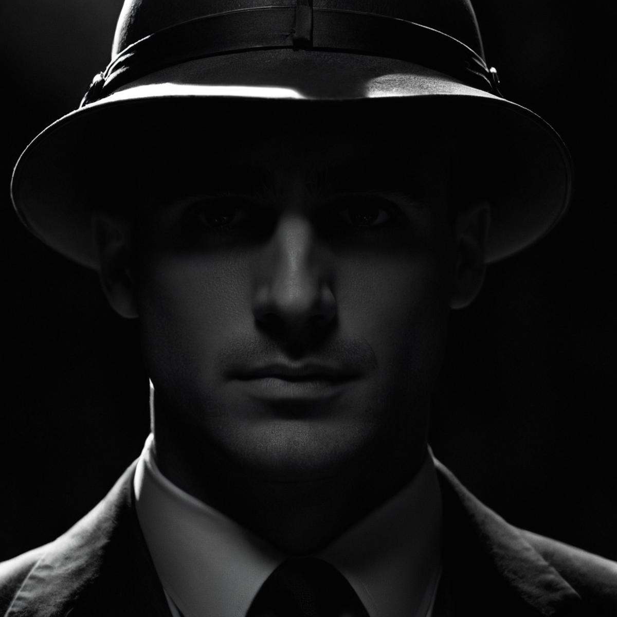 cinematic film still of perfection style detailed Chiaroscuro Lighting Style of a man with a tie on in the dark,  sharp,...