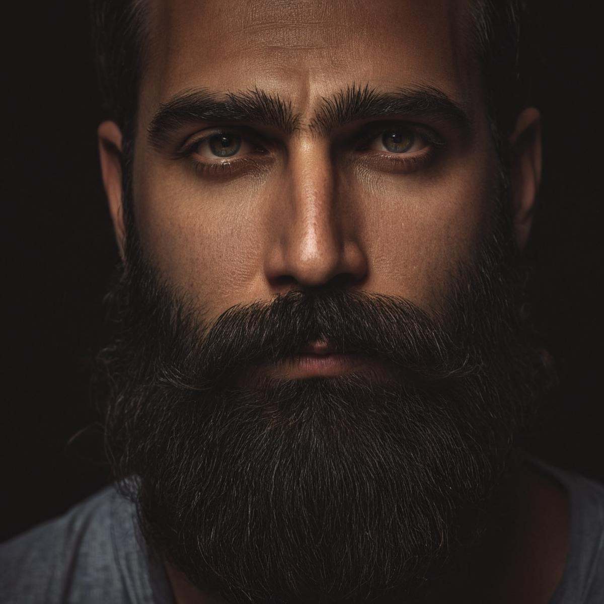 cinematic film still of perfection style detailed Chiaroscuro Lighting Style of a man with a long beard and a beard,  shar...