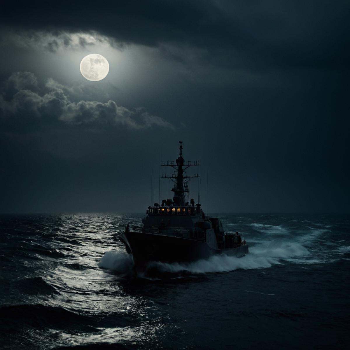 cinematic film still of cinematic color motion picture film styleChiaroscuro Lighting Style of a painting of a boat in a s...