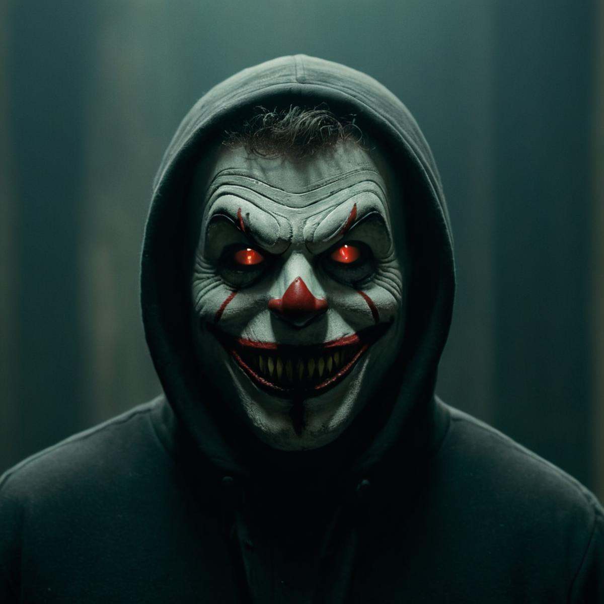 cinematic film still of In perfect eye style a photo of a Black sclera eyes of a painting of a person wearing a mask,  sha...