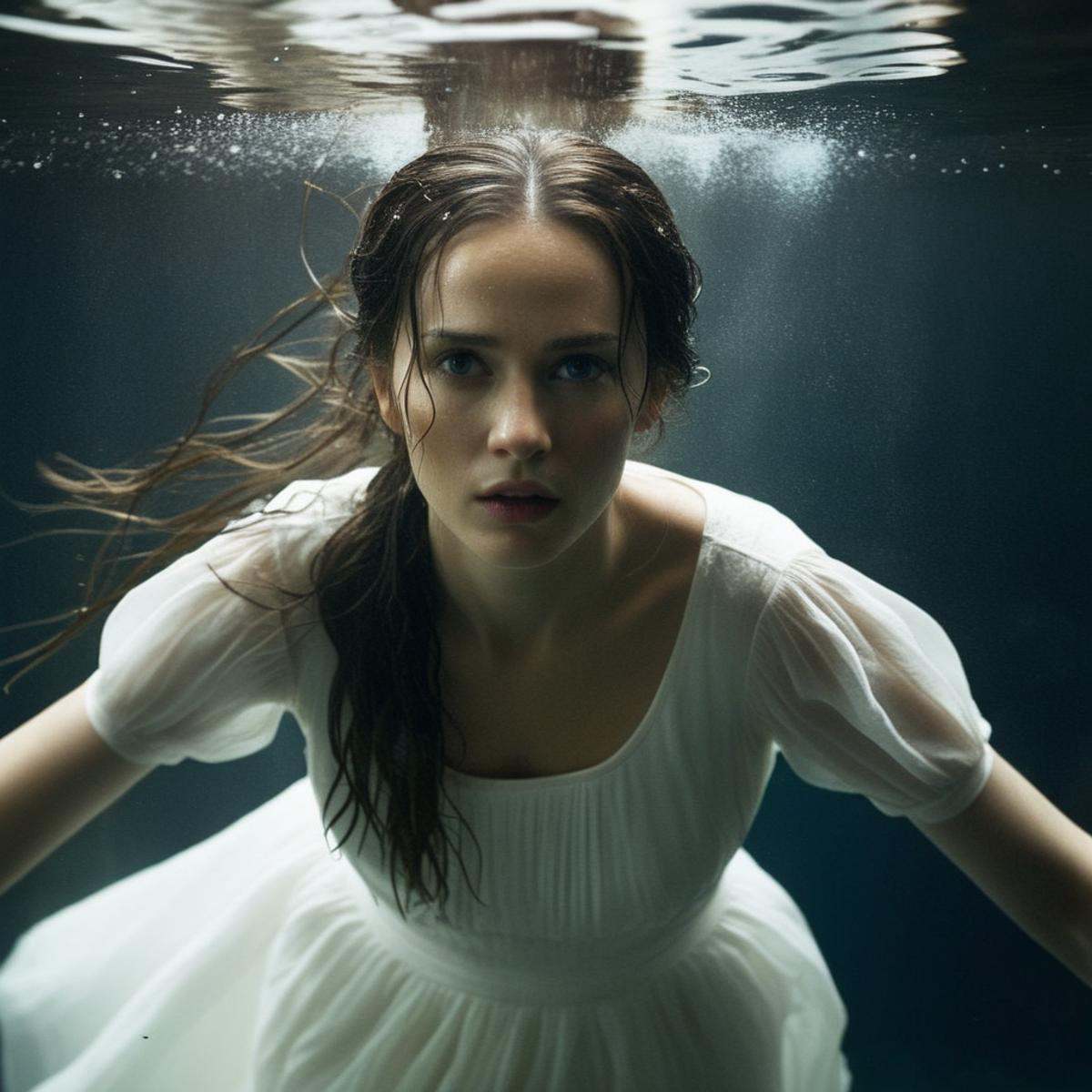 Dark Fantasy Art of (Sharp Detailed Image)An Oscar winning movie for Best Cinematography a woman in a white dress is under...